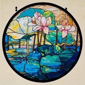 Vintage “Water Lillies” Window Hanging/Sun Catcher Faux Stained Glass